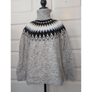 Aspen Fair Isle Sweater Size S Gray Turtle Neck Long Sleeve Wool Blend Ski Soft